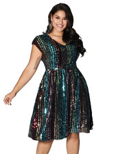 BloomChic Plus Size 22 24 Shimmer Sequin Stripe Knee Length Lined Dress Occasion