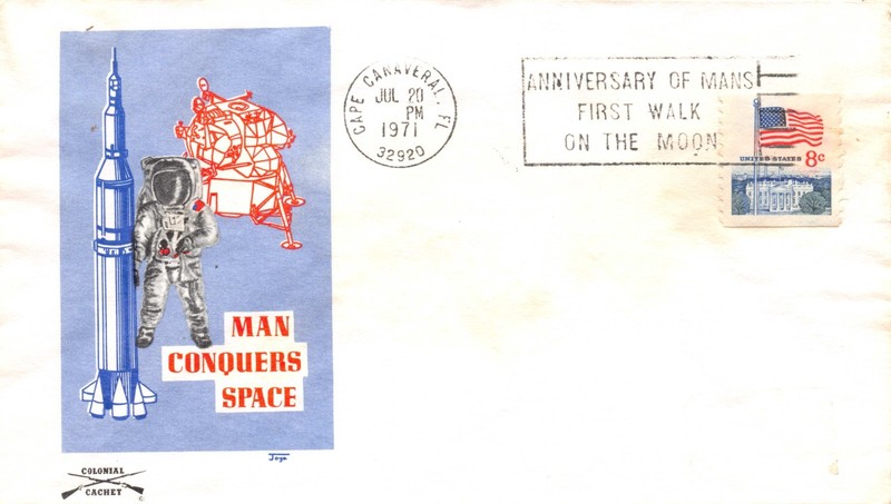 APOLLO 11 2ND ANNIV 7/20/71 CANCEL COLONIAL CACHET 8c WH COIL FLAGSTAMP SC#1338G