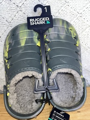 NWT Boys Size 1- Rugged Shark Fleece Lined Clogs-gray And Yellow