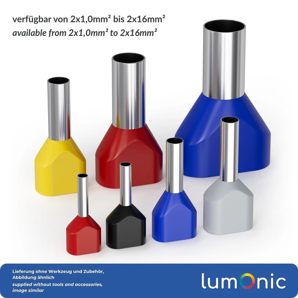 100x Twin Aderendhülse isoliert 2x 1mm² Rot Kupfer verzinnt 2x8mm Hülse - Bild 3 von 4