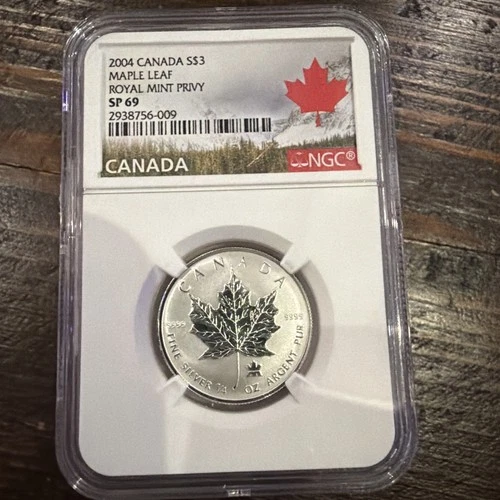 2004 Canada $3 Silver Maple Leaf SP69 NGC Canada Label Royal Mint Privy