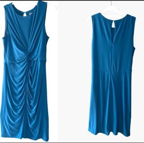 Vestido midi Vince Camuto talla 16 verde azulado sin mangas acanalado ceñido al cuerpo delantero ojo de cerradura - Imagen 3 de 12