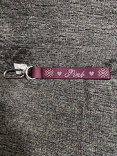 Victoria's Secret PINK Wristlet Strap Keychain Wild Rose Fairisle Bling Logo NWT
