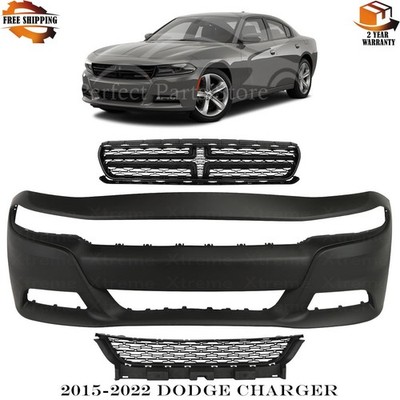 Front Bumper Cover Paintable & Grille Assembly Kit For 2015-2022 Dodge Charger