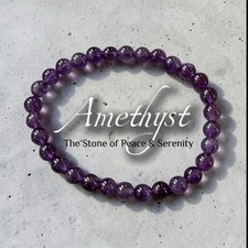 Amethyst 8mm 6.5 Beaded Stretch Bracelet - Natural Purple Quartz Crystal