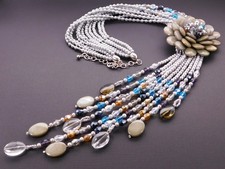 Vintage JOAN RIVERS Smoky Gray Starlet Floral Bead Statement Necklace