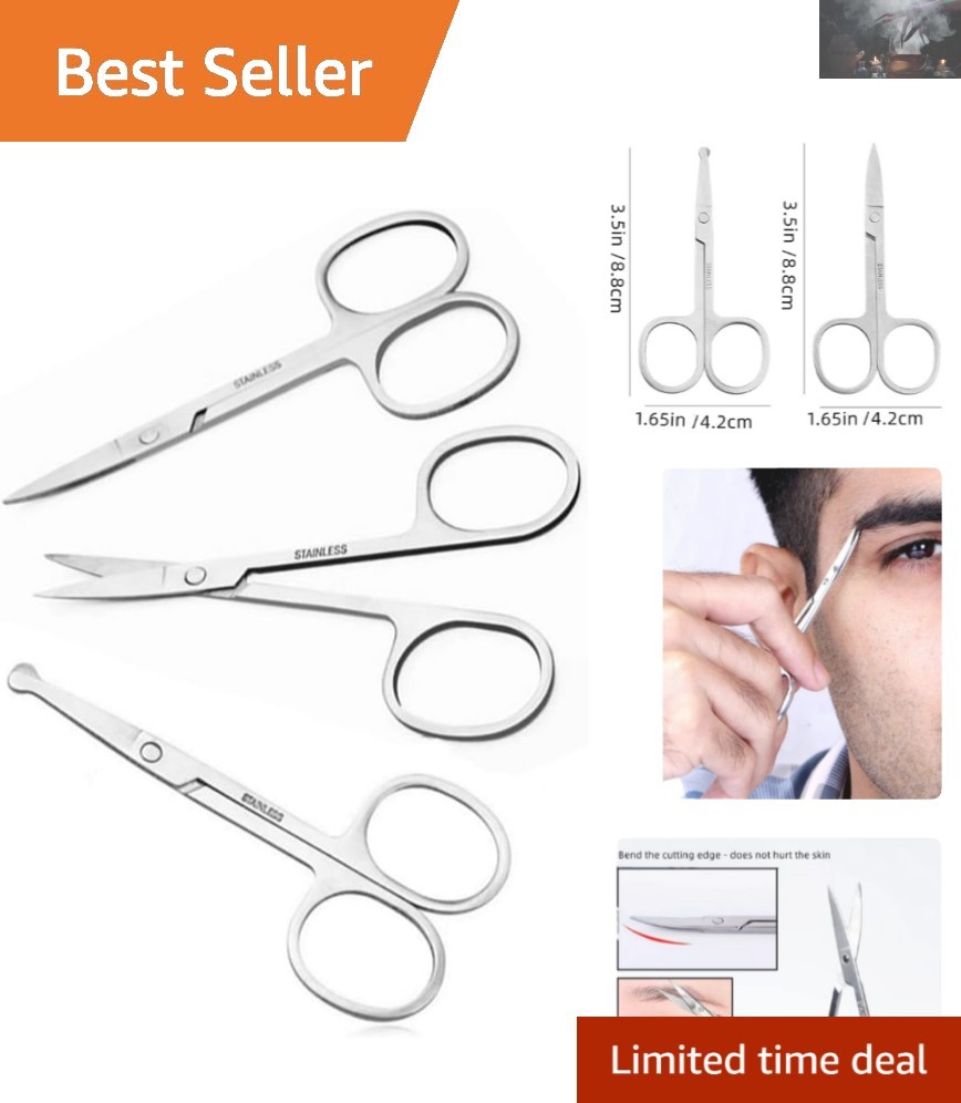 Durable 3-Pack Stainless Steel Scissors for Accurate Hair Trimming and Grooming