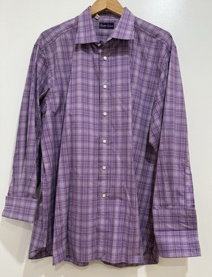 ralph lauren french cuff dress shirts Purple Label Shirt Mens 17 Pink Stripe Italy Ralph Lauren Men's Glen Check