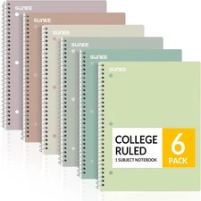 SUNEE Spiral Notebooks, 6 Pack, 1-Subject, College Ruled Paper, 8" x... 