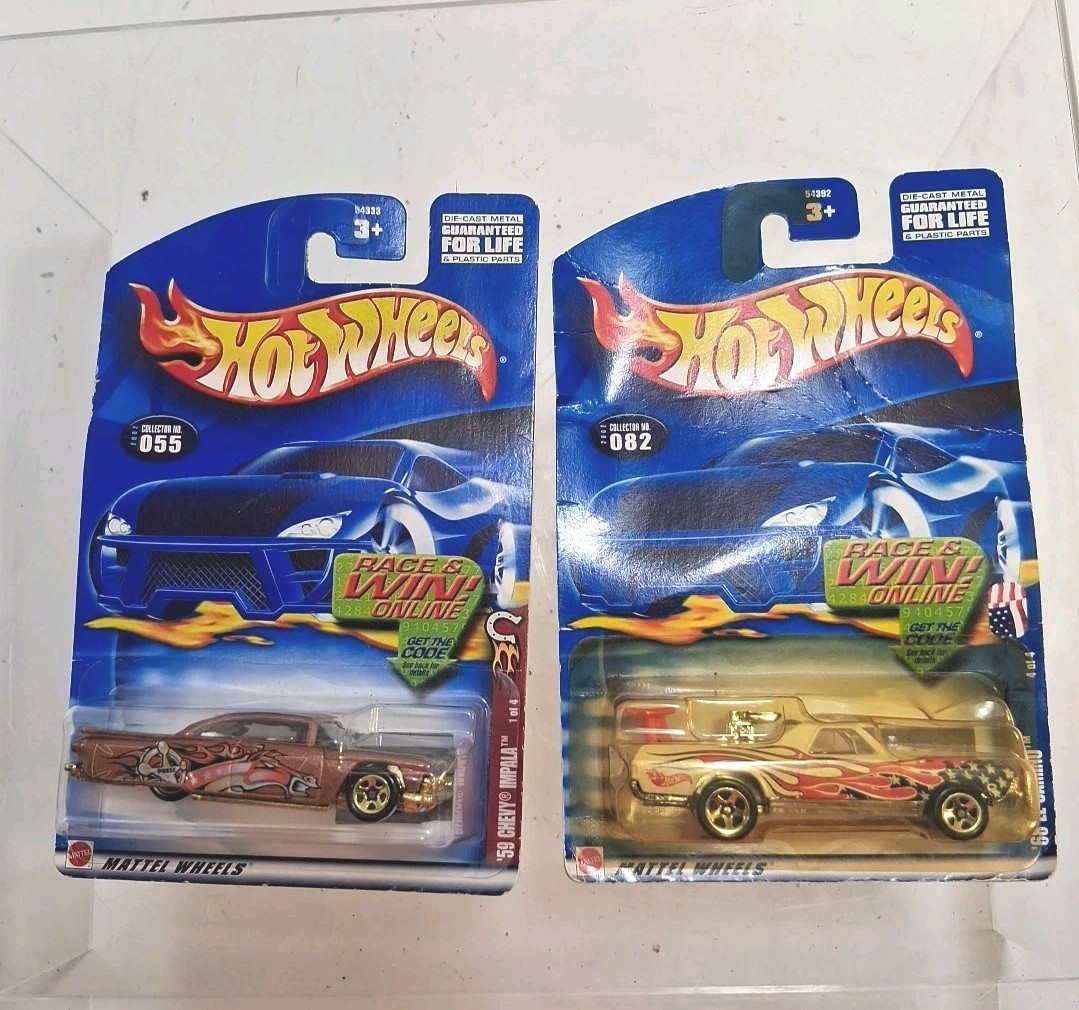 Vtg 2001 Nip Hot Wheels Race & Win Online '59 Chevy Impala And 68 El Camino Look