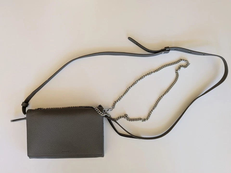 Bolso Bandolera AllSaints Fetch Cuero Cartera con Cadena Bolso sin asas Gris Nuevo sin Etiquetas Foto 2 de 4