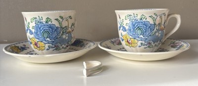 Mason s Regency Tasse & Untertasse Paar - gebrochener Griff & Untertasse Chip - England