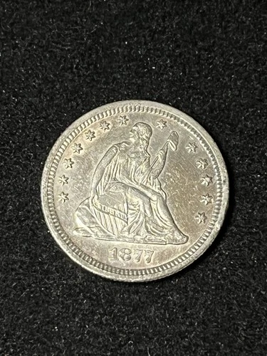 1877 s seated liberty quarter Au/Unc Details