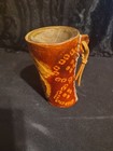 7" Vintage leather encased wooden vase or cup Engraved Fila Burgess handmade — photo 4