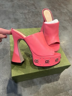 Gucci Platform  Sandals Leather GG Studs Rhodamine Pink Women Size 37 1230$