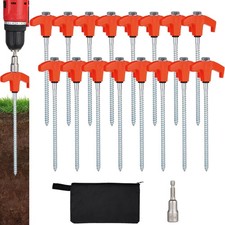 16 PCS Screw In Tent Stakes Heavy Duty 8 Inch Orange Metal Ground Anchor