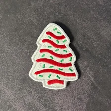 Christmas Tree Cake Funny Embroidered White Patch -3.5” X 2.5”, Hook & Loop Back