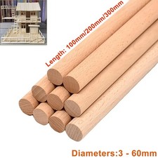 3mm 4mm 5mm 6mm 8mm - 60mm Diameters x 100mm 200mm 300mm Length Wooden Dowel Rod