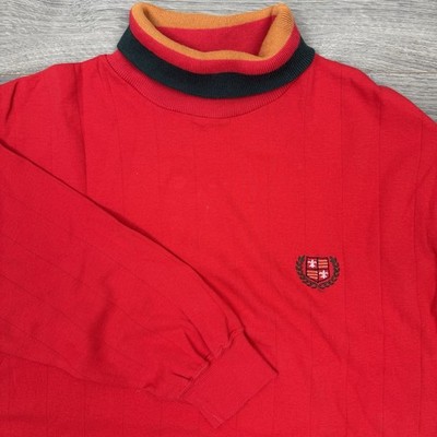 Vintage OshKosh B Gosh Men s Red Turtleneck Sweater Sz L Embroidered Triple Tone