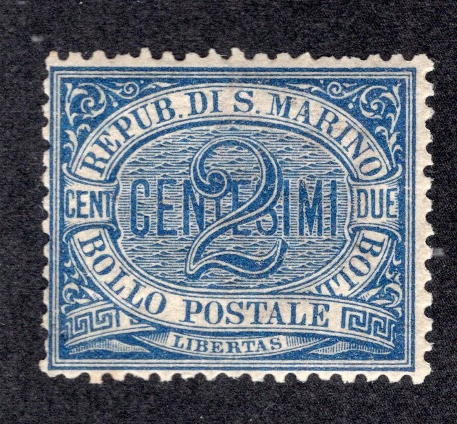 San Marino 1894 2c blue, Scott 2 MH, value = $15.00