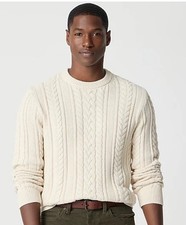 Vtg J.Crew Men Fisherman Sweater XL Crewneck Chunky Cable Knit Medium Cotton