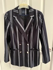 Next Ladies Dark Blue Striped Blazer Jacket Size UK12