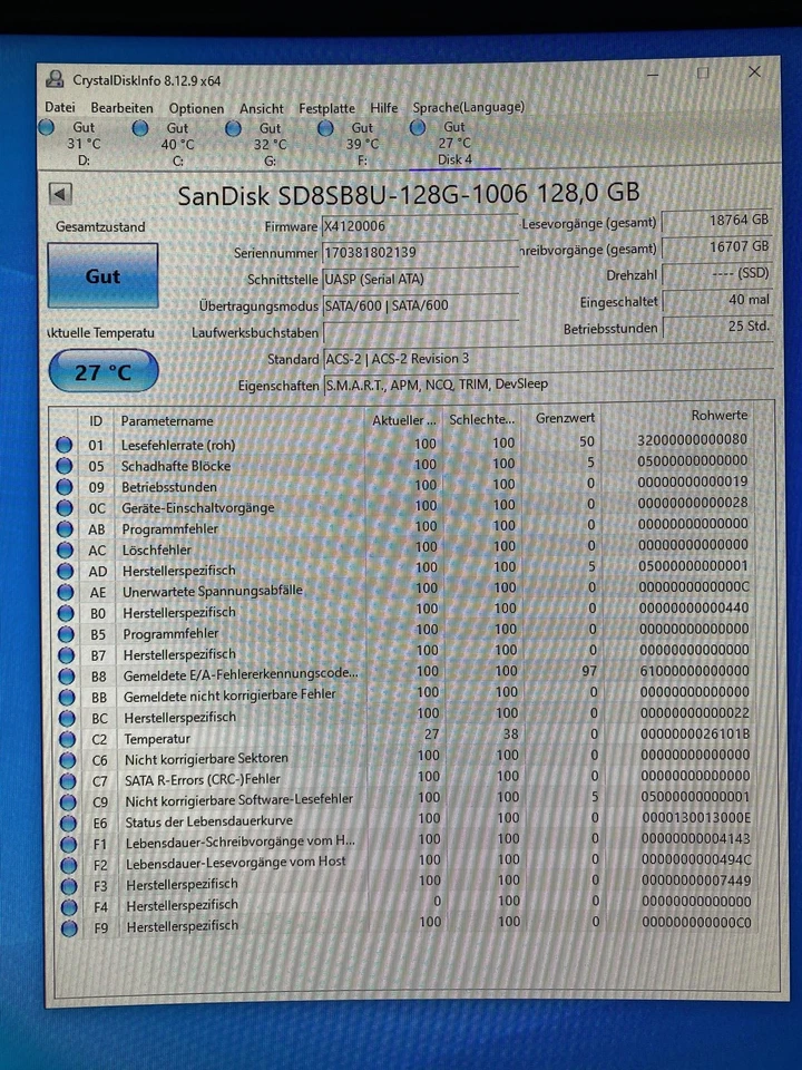 128 GB SSD - SanDisk SSD X400 (SD8SB8U-128G)  -  SATA 3 (6 Gb/s) - Bild 2 von 2