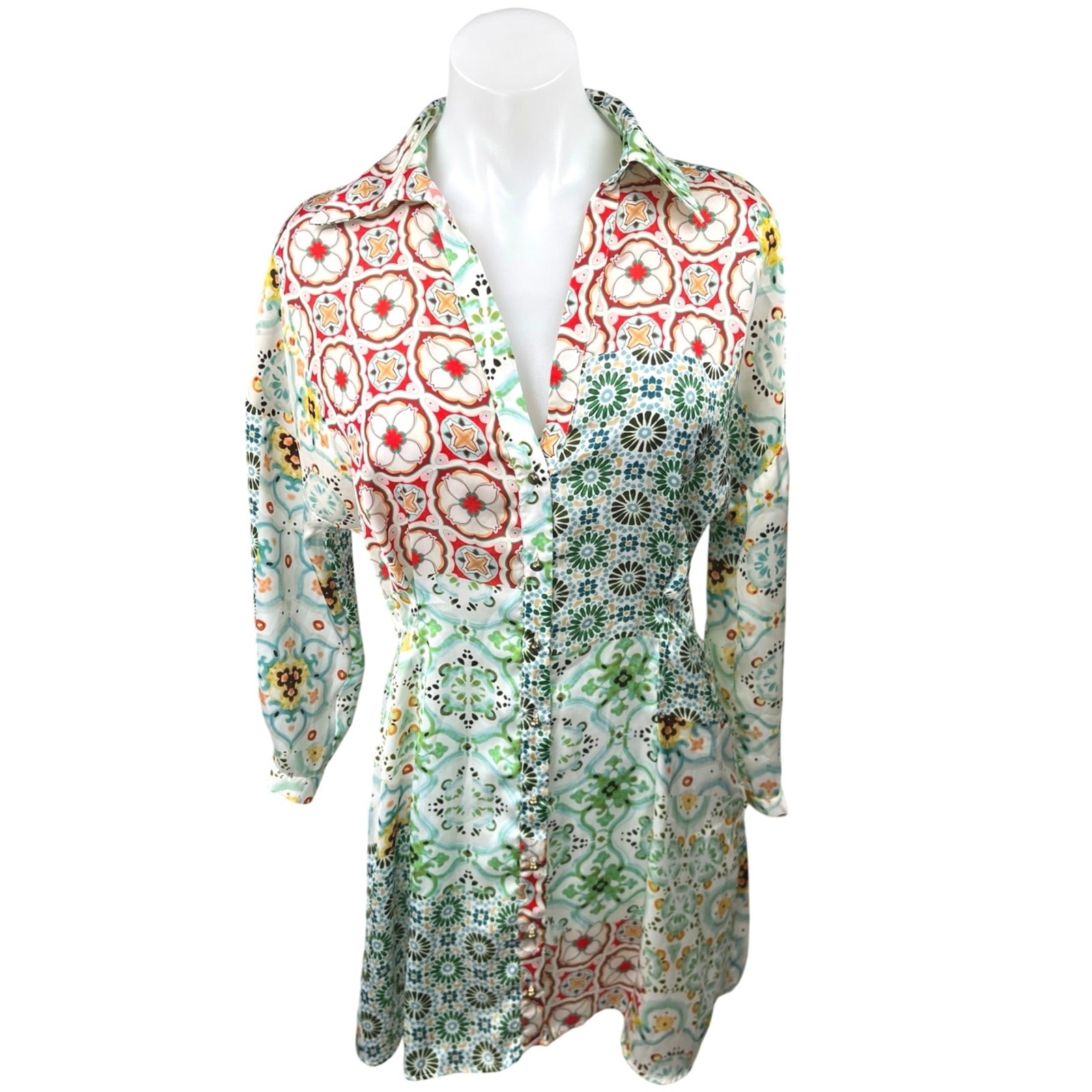 Zara Multicolor Patchwork Printed Button Down Lon… - image 1