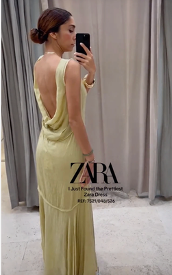NEW ZARA 2025 LIGHT GREEN JACQUARD LONG DRESS ZW COLLECTION SIZE M