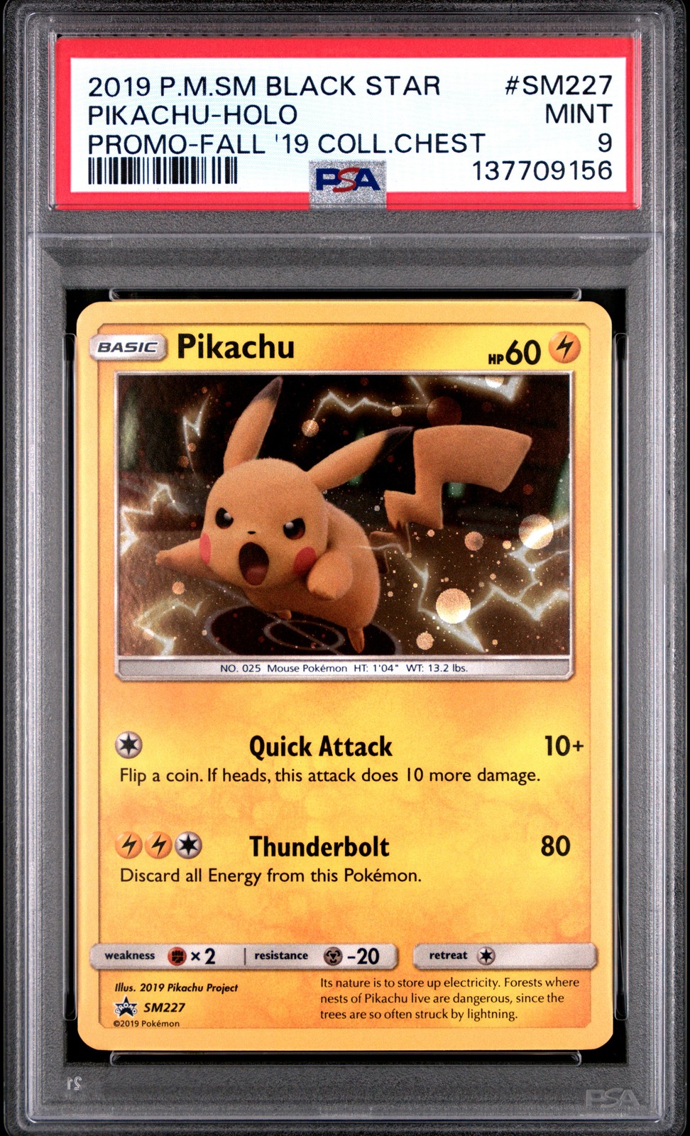 2019 POKEMON SM BLACK STAR PROMO FALL 2019 COLLECTOR CHEST PIKACHU-HOLO PSA 9