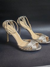 Badgley Mischka Silver Strappy Heels Size 10 Evening Wedding Prom Sandal Shoes