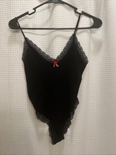 Out From Under Urban Outfitters Bodysuit Ribbed Black Lace SMALL Super Stretchy