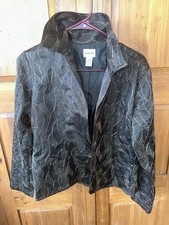 Chico's Black Gold Metallic Leaf Jacket Blazer Open Front Size 1 Medium Evening