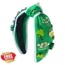 St. Patrick's Day Headband Green Clover Rhinestone Hairband