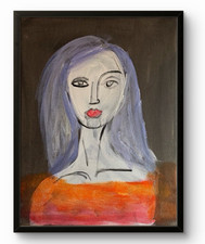 Contemporary Abstract Art 11x14 Woman Face Acrylic Painting Wall Decor Canvas