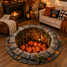 Halloween Pumpkin 3D Illusion Rug, 3D Halloween Vortex Rug, Spooky Gothic Floor