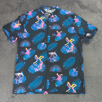 Dutch Bros Cofee Shirt Floral Button Up Hawaiin Short Sleeve Men Medium