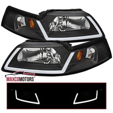 Black Headlights Fits 1999-2004 Ford Mustang Led Tube Strip Headlamps Leftright