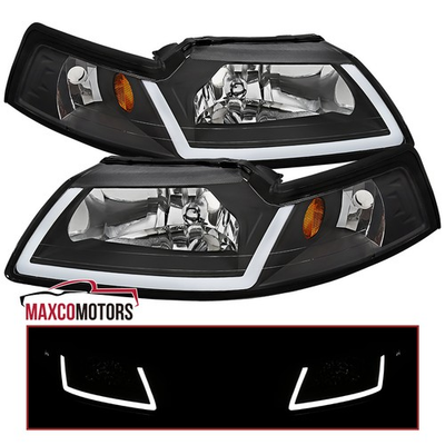 #ad #ad Black Headlights Fits 1999 2004 Ford Mustang LED Tube Strip Headlamps LeftRight $123.49