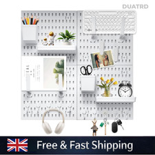 White Pegboard Wall Organizer Kit Steel Panels Hooks Shelves Storage System