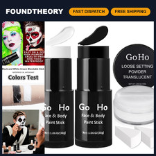 White  Black Face Paint Stick Set with Setting Powder  2 Makeup Sponges - 2 PC