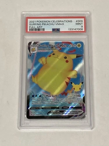 2021 Pokemon Celebrations Surfing Pikachu VMAX Full Art #009 Mint PSA 9 Card