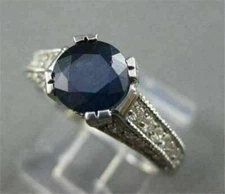 ESTATE 2.35CT SAPPHIRE & DIAMOND 14K WHITE FILIGREE ROUND ENGAGEMENT RING #14314