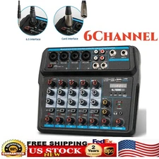 6Channel Live Audio Mixer Bluetooth USB DJ Sound Mixing Console Amplifier Studio