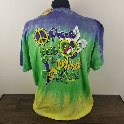 NEW Buc-ee s T-Shirt Mens Size XL Peace Love & Mardi Gras Tie Dye Bucees Tee NWT