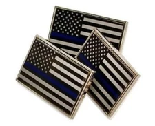 3 Pack of Thin Blue Line American Flag Police Support Lapel Pins Tie Tacks