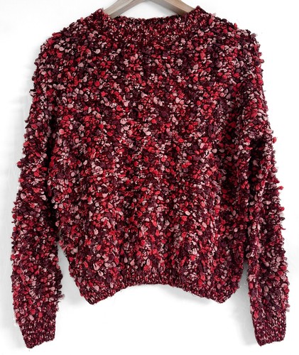 TOPSHOP RED HAND CROCHET KNIT MULTI STITCH PEBBLE BOBBLES POMPOMS JUMPER SWEATER - Picture 7 of 24
