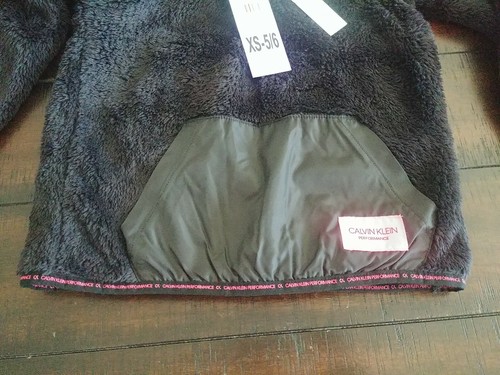 🌟NEW🌟Girls Size XS-5/6 Calvin Klein Fleece Lined 1/4 Zip Pullover Hoodie BLK - Picture 4 of 8