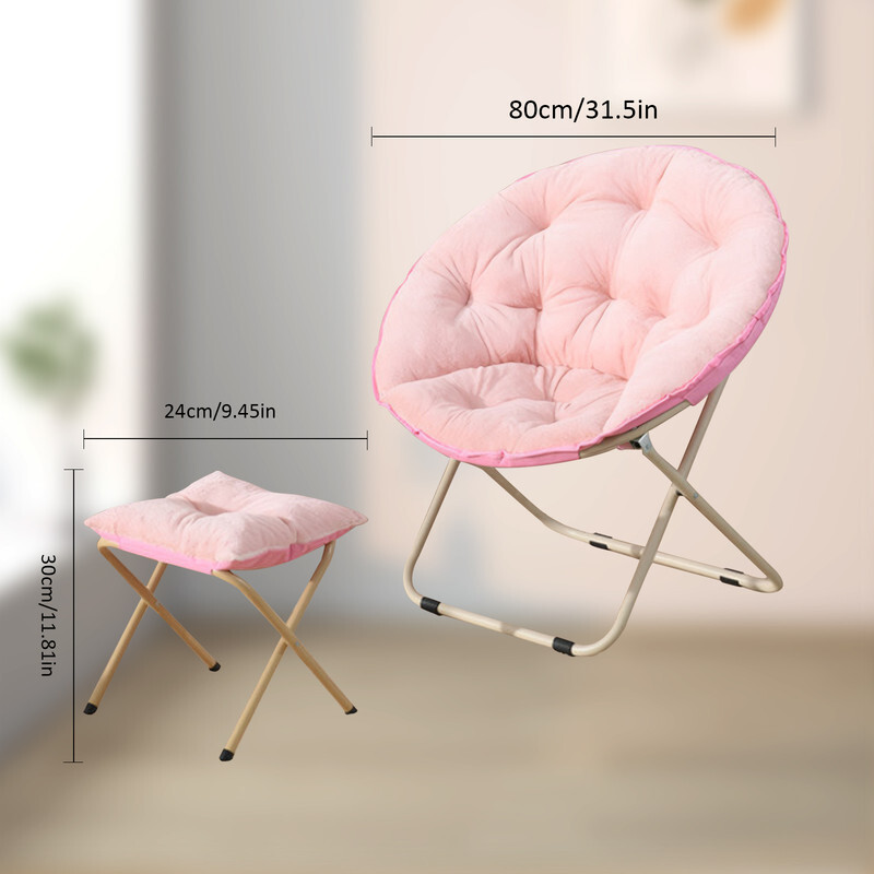 Folding Saucer Foldable Moon Chair Camping Outdoor Soft Padded Seat With  Ottoman
