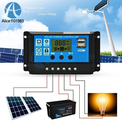 30A Solar Panel Battery Charge Controller 12V/24V LCD Regulator Auto Dual USB - Picture 1 of 15